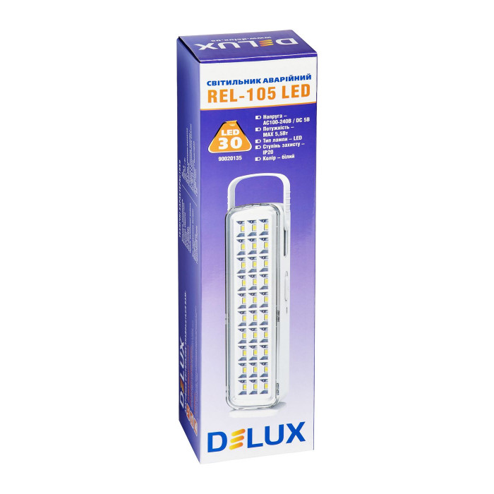 Аварийный светильник с аккумулятором DELUX REL-105 5.5W 550lm 6500K USB 5V 30LED
