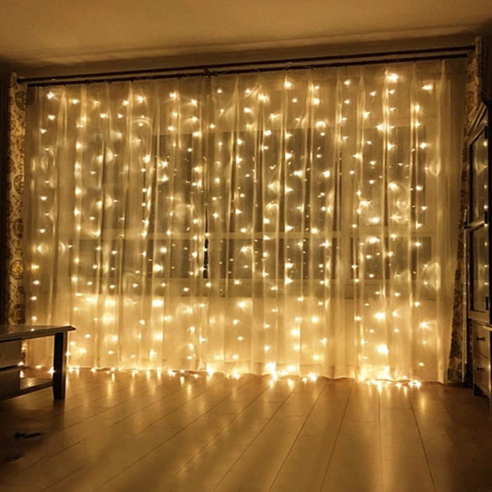Гірлянда штора 280 LED, 3*2 м, статич. режим, прозорий шнур, золоте світло, з перехідником RV-30 3*2 G