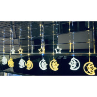 Гирлянда-штора Светодиодная Уличная звезда + луна + звезда, гибкий шнур, 3*1.5 м, белый свет, переходник