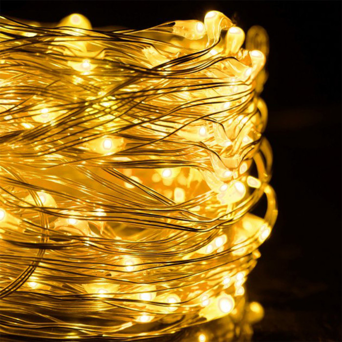 Гірлянда промені роси/Кінський хвіст 2 м, 200 Led, 10 ниток, золото на батарейці + USB RV-102 G USB