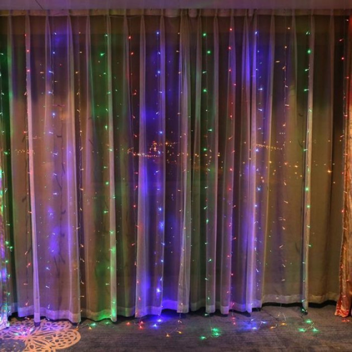 Гірлянда штора-водоспад, проз. шнур, 3*3 м, 320 LED, мультик, з перехідником RV-41 3*3 M