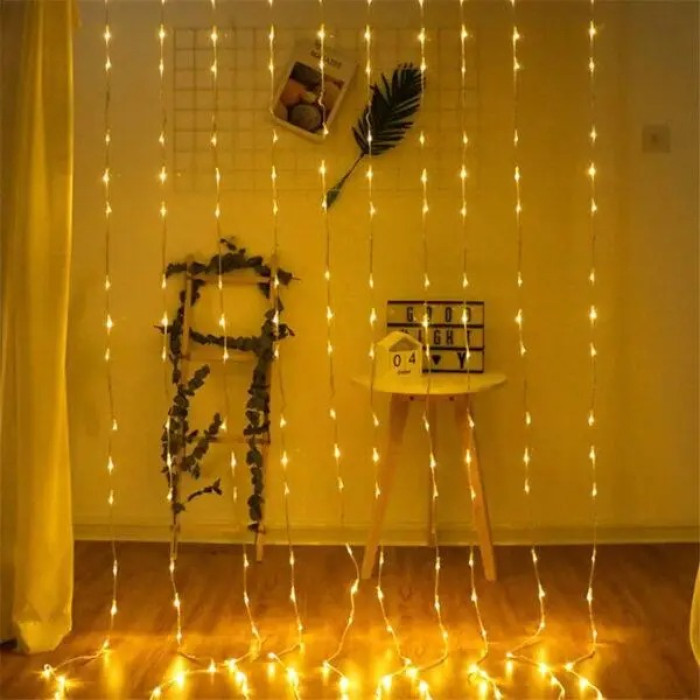Гірлянда штора-водоспад, проз. шнур, 3*3 м, 320 LED, золото, з перехідником RV-42 3*3 З