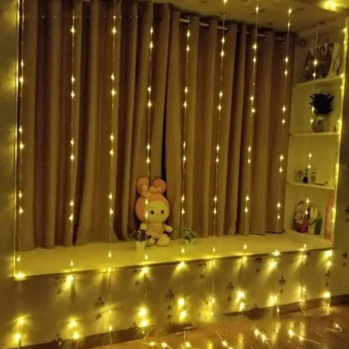 Гірлянда ШТОРА,прозорий. шнур, 3*1.5 м, 240 LED, золото, з перехідником 3*1,5 G