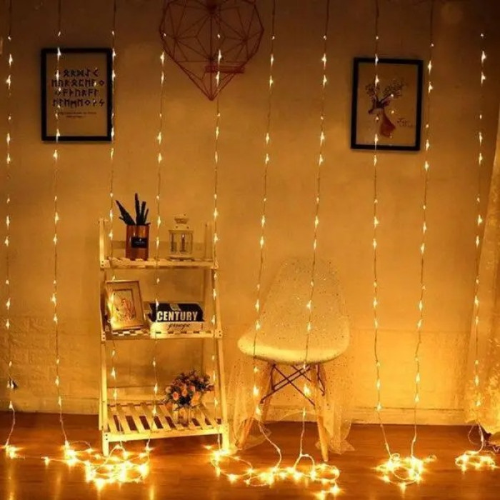 Гірлянда ШТОРА,прозорий. шнур, 3*1.5 м, 240 LED, золото, з перехідником 3*1,5 G
