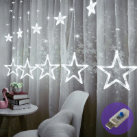 Гірлянда штора ЗІРКИ,120 L, 3*1 м,з USB+батарейка,біла,8 режимів мерехтіння ZABI-7 USB