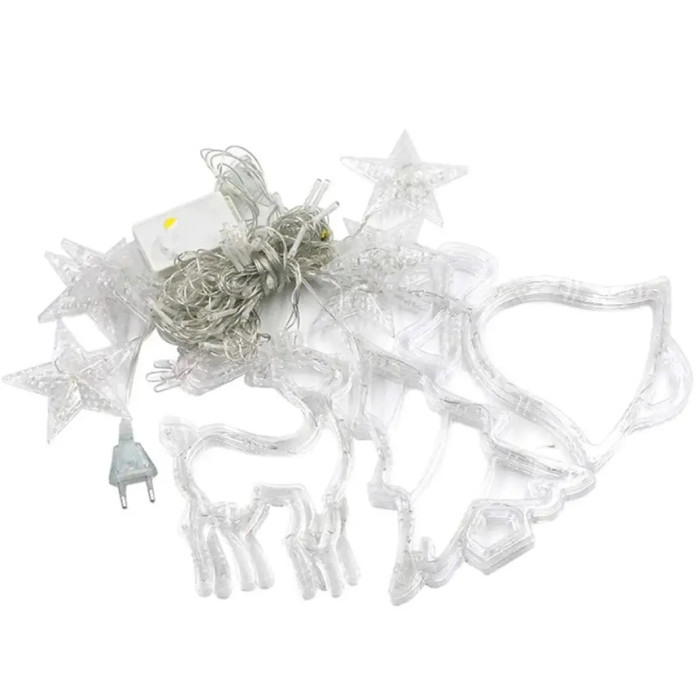 Гірлянда штора Зірки, ялинки, олені, дзвіночки (12 фігурок) 120 Led, 3*1 м, золото, USB+батарейка XR-9 G USB