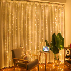 Гирлянда лески штора (лучи росы), 3*2 м, на батарейке с USВ, с пультом, 300 LED золото ZABI-12 G R