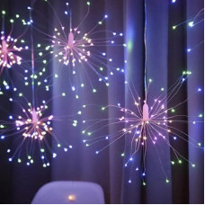 Светодиодная гирлянда на медной проволоке штора фейерверк, 5 пучков, на USB+батарейке, мульти цвет ZB-013-5 M USB