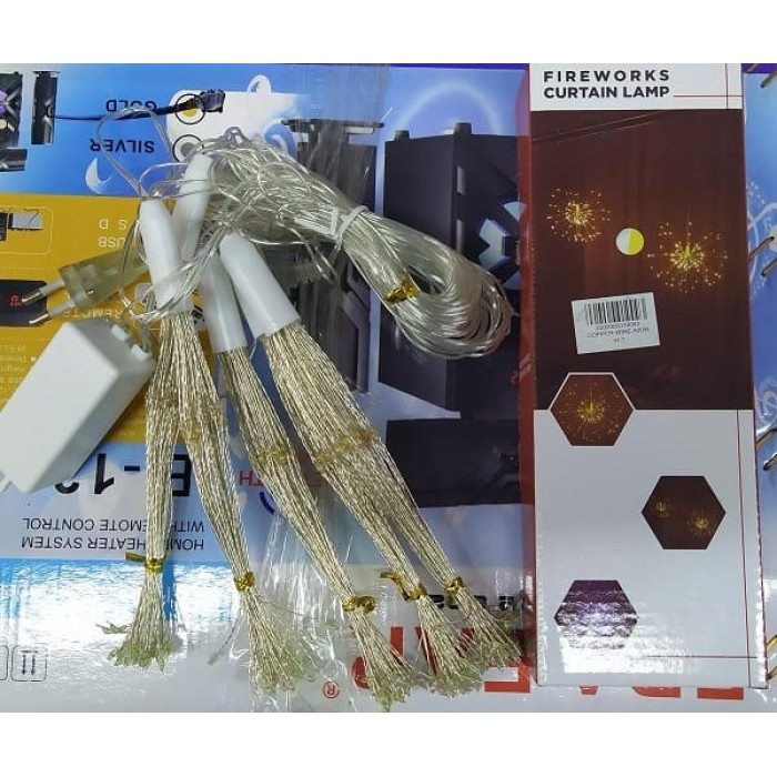 Светодиодная гирлянда на медной проволоке штора фейерверк, 5 пучков, на USB+батарейке, мульти цвет ZB-013-5 M USB