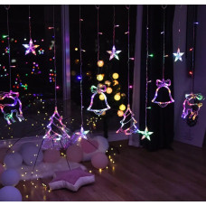 Гірлянда штора зірки,ялинки,олені,дзвіночки (12 фігурок) 3*1 м, USB+батарейка, мульти XR-9 M USB R