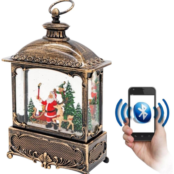 Вінтажний нічник новорічний музичний з Led підсвічуванням Санта з оленями +USB