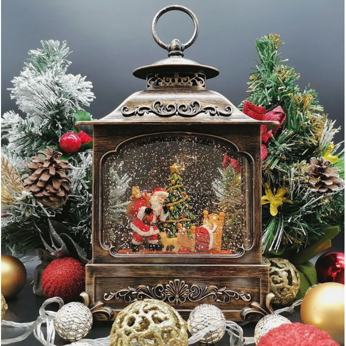 Вінтажний нічник новорічний музичний з Led підсвічуванням Санта з оленями +USB