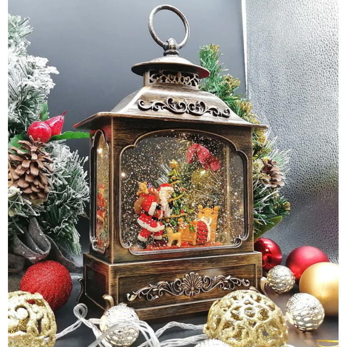 Вінтажний нічник новорічний музичний з Led підсвічуванням Санта з оленями +USB