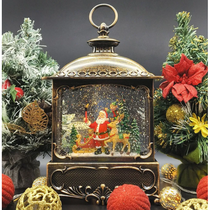 Вінтажний нічник новорічний музичний з Led підсвічуванням Санта з оленями +USB