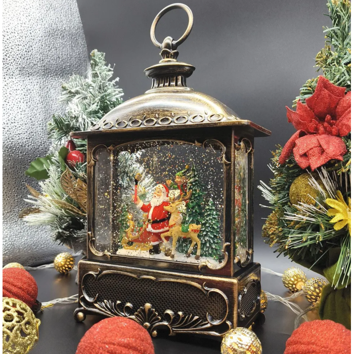 Вінтажний нічник новорічний музичний з Led підсвічуванням Санта з оленями +USB