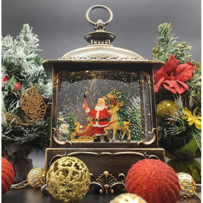 Вінтажний нічник новорічний музичний з Led підсвічуванням Санта з оленями +USB