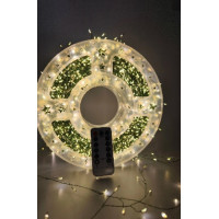 Гірлянда роса мішура 10 м 300 Led +USB з пультом (зелена волосінь) теплий колір(330)