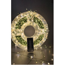 Гірлянда роса мішура 10 м 300 Led +USB з пультом (зелена волосінь) теплий колір(330)