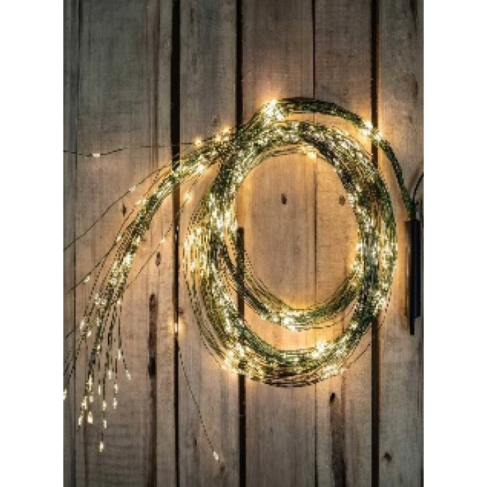 Гирлянда роса (хвост) 2 м 200 Led с USB + пульт (ЗЕЛЕНЫЙ ПРОВОД) теплый свет (rv-333g)