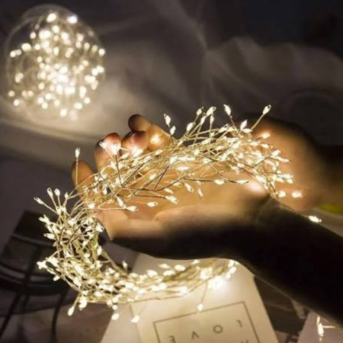 Гирлянда штора, роса-мишура 3*0.60 м, 10 линий, 200 Led+USB+пульт, теплый свет (rv-337g)