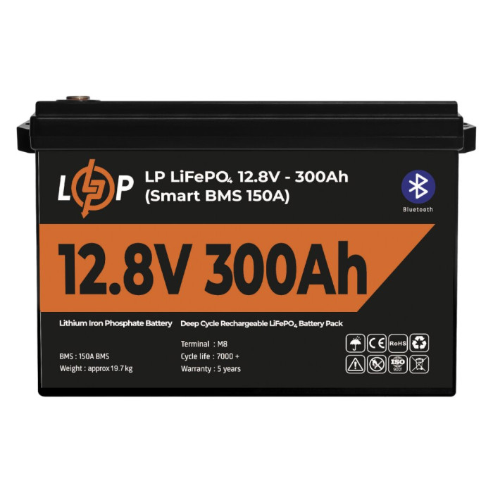Аккумулятор LP LiFePO4 12,8V - 300 Ah (3840Wh) (Smart BMS 200А) с BT пластик
