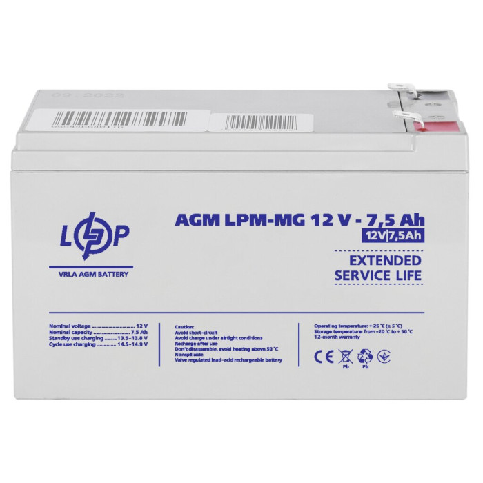 Аккумулятор мультигелевый LPM-MG 12V - 7.5 Ah
