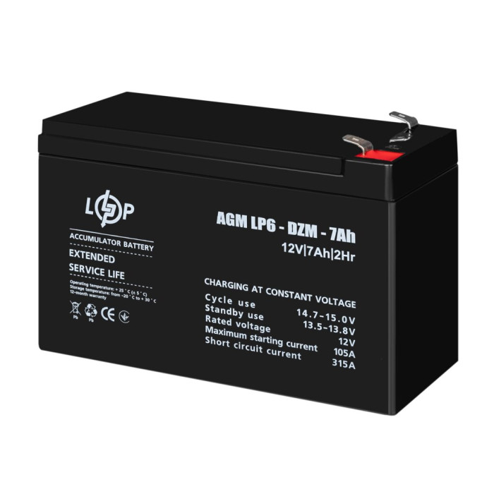 Тяговый свинцово-кислотный AGM аккумулятор LP 6-DZM-7 Ah