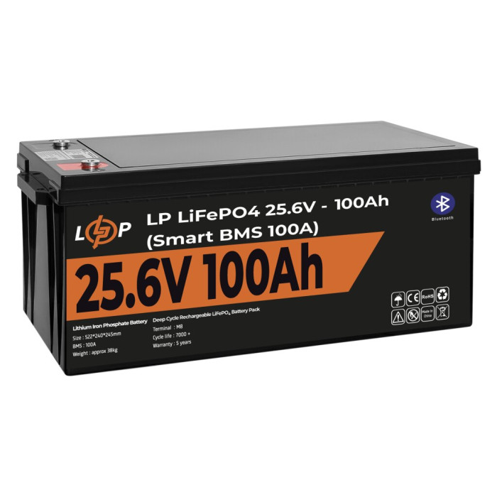 Аккумулятор LP LiFePO4 24V (25,6V) - 100 Ah (2560Wh) (Smart BMS 100А) с BT пластик