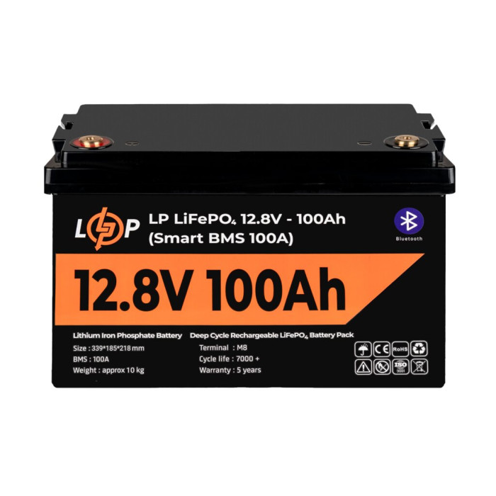 Аккумулятор LP LiFePO4 12V (12,8V) - 100 Ah (1280Wh) (Smart BMS 100А) с BT пластик