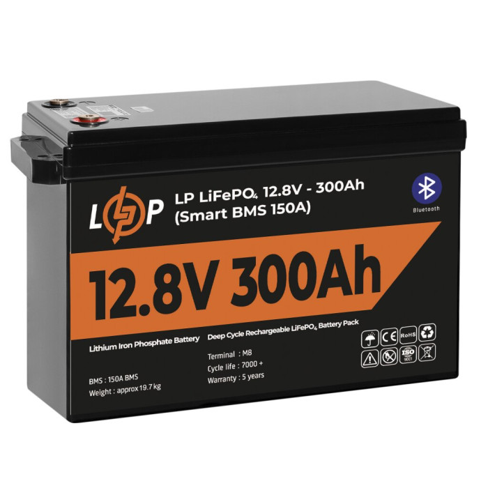 Аккумулятор LP LiFePO4 12,8V - 300 Ah (3840Wh) (Smart BMS 200А) с BT пластик