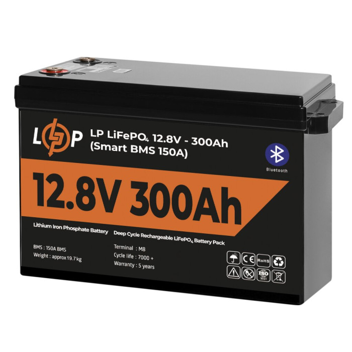 Аккумулятор LP LiFePO4 12,8V - 300 Ah (3840Wh) (Smart BMS 200А) с BT пластик