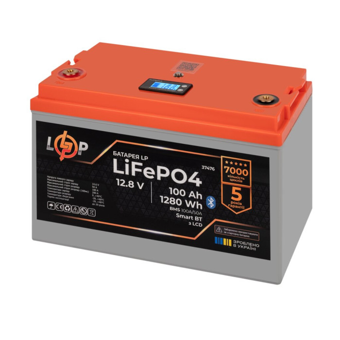 Аккумулятор LP LiFePO4 12,8V - 100 Ah (1280Wh) (BMS 100A/50А) пластик LCD Smart BT