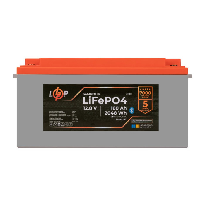 Аккумулятор LP LiFePO4 12,8V - 160 Ah (2048Wh) (BMS 100A/80А) пластик Smart BT Аккумулятор LP LiFePO4 12,8V - 160 Ah (2048Wh) (BMS 100A/80А) пластик Smart BT
