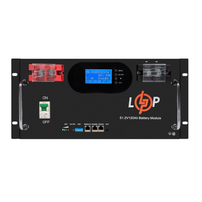 Аккумулятор LP LiFePO4 51,2V - 120 Ah 6000Wh (Smart BMS 100A) с LCD RM AB RS485/CAN