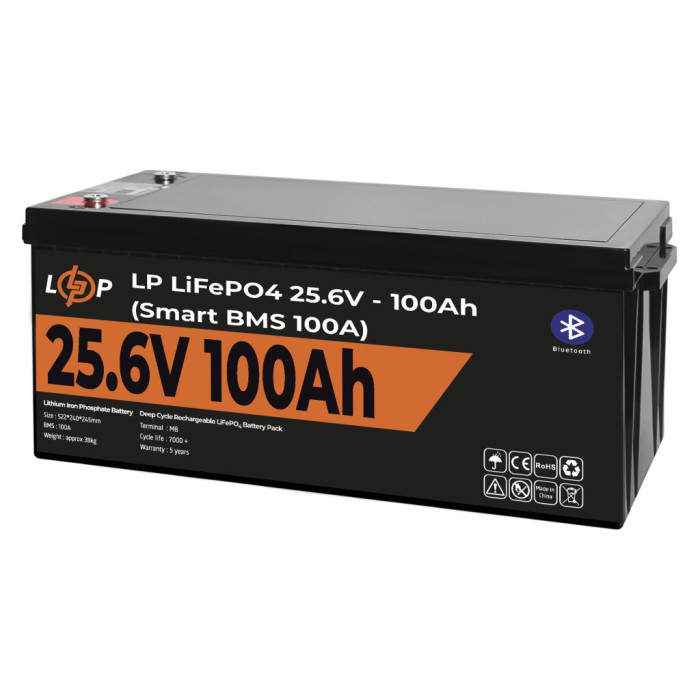 Аккумулятор LP LiFePO4 24V (25,6V) - 100 Ah (2560Wh) (Smart BMS 100А) с BT пластик