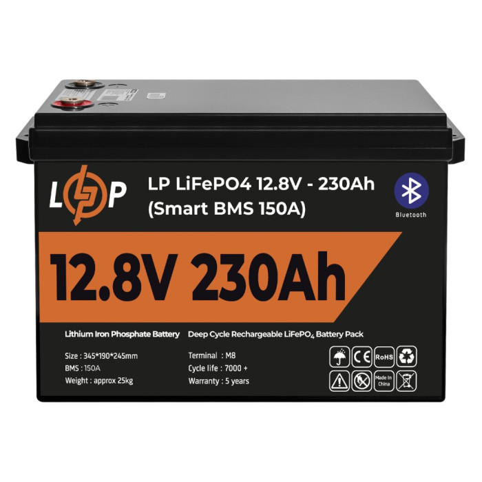 Аккумулятор LP LiFePO4 12V (12,8V) - 230 Ah (2944Wh) (Smart BMS 150А) с BT пластик Аккумулятор LP LiFePO4 12V (12,8V) - 230 Ah (2944Wh) (Smart BMS 150А) с BT пластик
