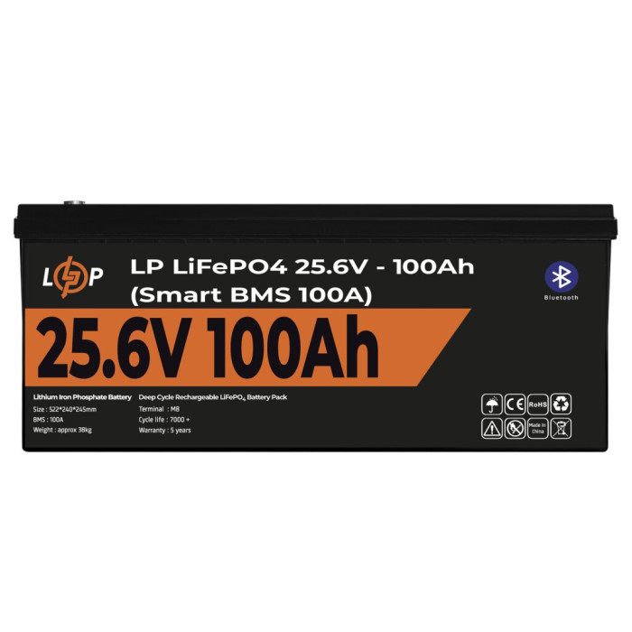 Аккумулятор LP LiFePO4 24V (25,6V) - 100 Ah (2560Wh) (Smart BMS 100А) с BT пластик