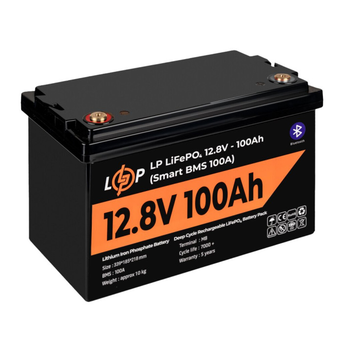 Аккумулятор LP LiFePO4 12V (12,8V) - 100 Ah (1280Wh) (Smart BMS 100А) с BT пластик