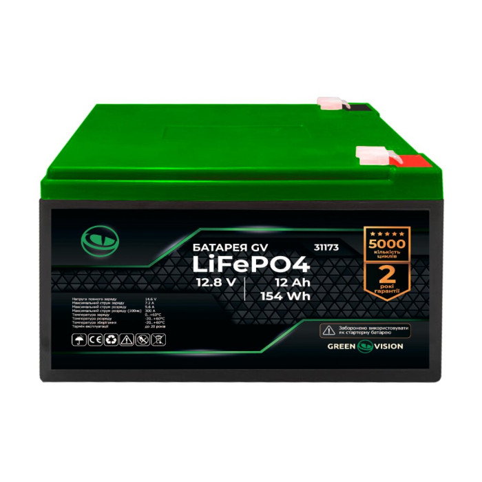 Акумулятор GV LiFePО4 12V (12,8V) - 12 Ah (154Wh) 31173