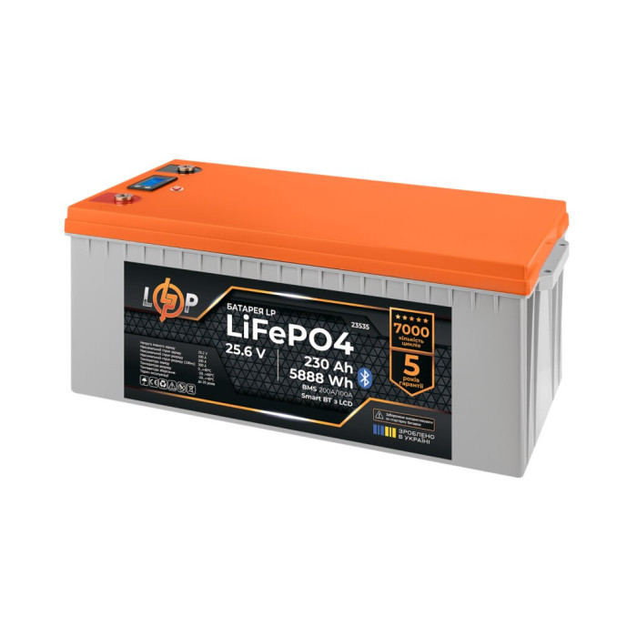 Аккумулятор LP LiFePO4 25,6V - 230 Ah (5888Wh) (BMS 200A/100А) пластик LCD Smart BT