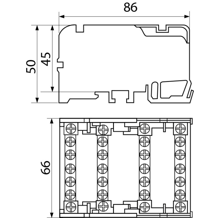 4х7 Нулевая шина в корпусе VC-407 (4 бруска по 7 отверстий)