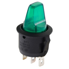Переключатель 1 клав.круглый влагоз. зеленый с подсветкой KCD1-5-101NW GR/B 220V АСКО-УКРЕМ