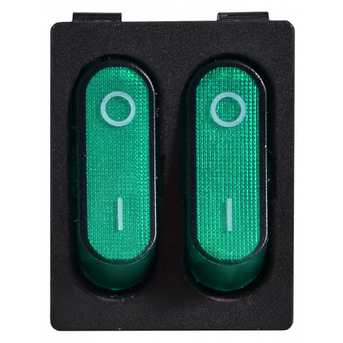 Перемикач 2 клав. зелений з підсвічуванням KCD2-5-2101N GR/B 220V АСКО-УКРЕМ