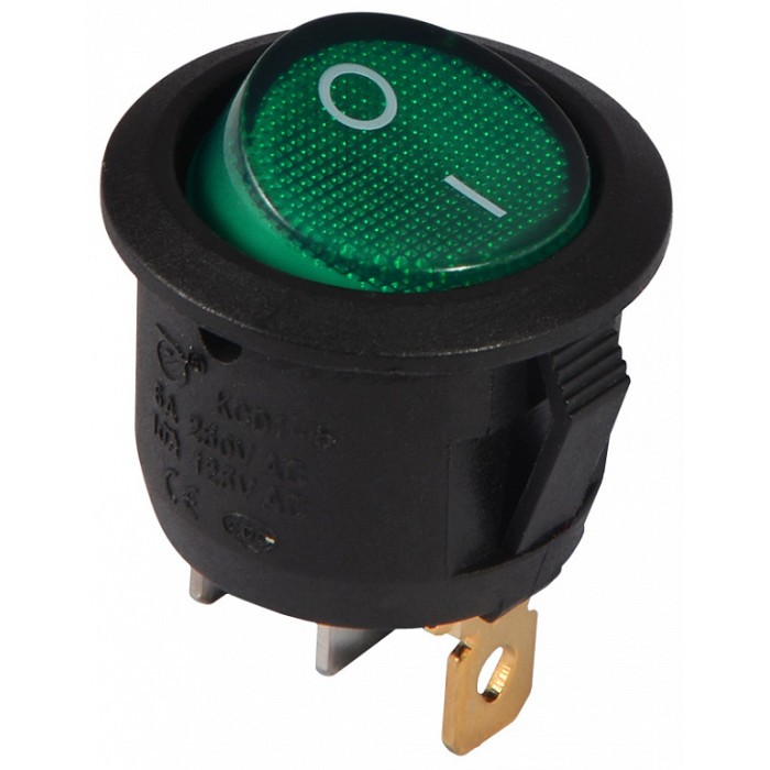Переключатель 1 клав. круглый зеленый с подсветкой KCD1-5-101N GR/B 220V АСКО-УКРЕМ