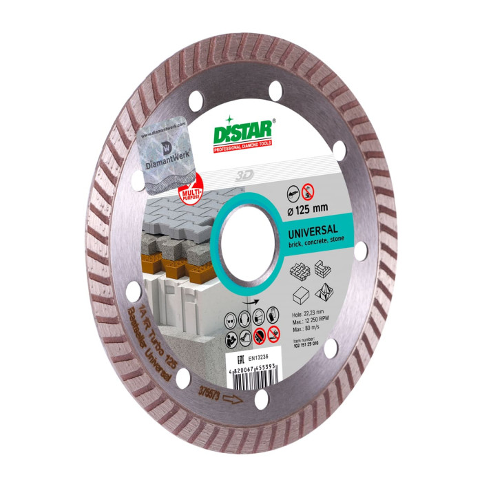 Круг Distar алмазный отрезной Turbo 1A1R 125х2,2х8х22,23 Bestseller Universal (10215129010)