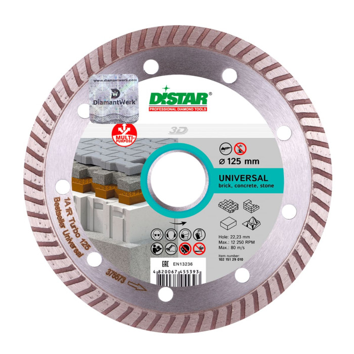 Круг Distar алмазный отрезной Turbo 1A1R 125х2,2х8х22,23 Bestseller Universal (10215129010)