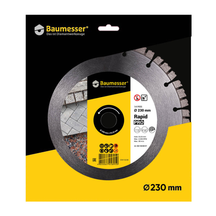 Круг алмазный отрезной 1A1RSS/C3 230х2,4/1,5х10х22,23-16-HIT Baumesser Rapid Pro (94315080017)